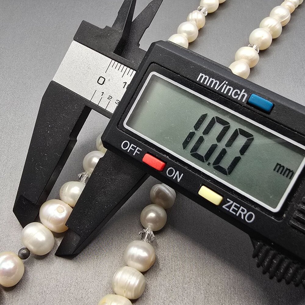 VTG White Graduated Baroque Pearl Necklace 22" Sterling Toggle Crystal Accents - Picture 9 of 13